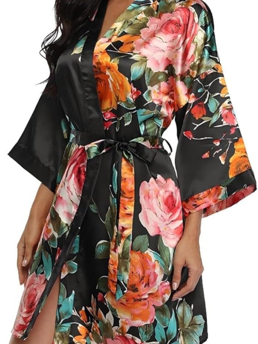 BRAND NEW Floral Silk Short Robe for Women Kimono Satin